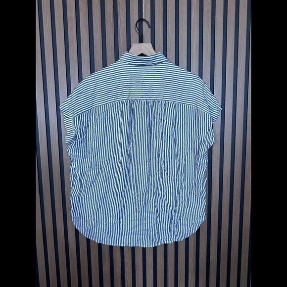 Madewell Shirt Small Womens Gray & White Stripe Cap Sleeve Boxy Button Up Collar - Picture 2 of 6